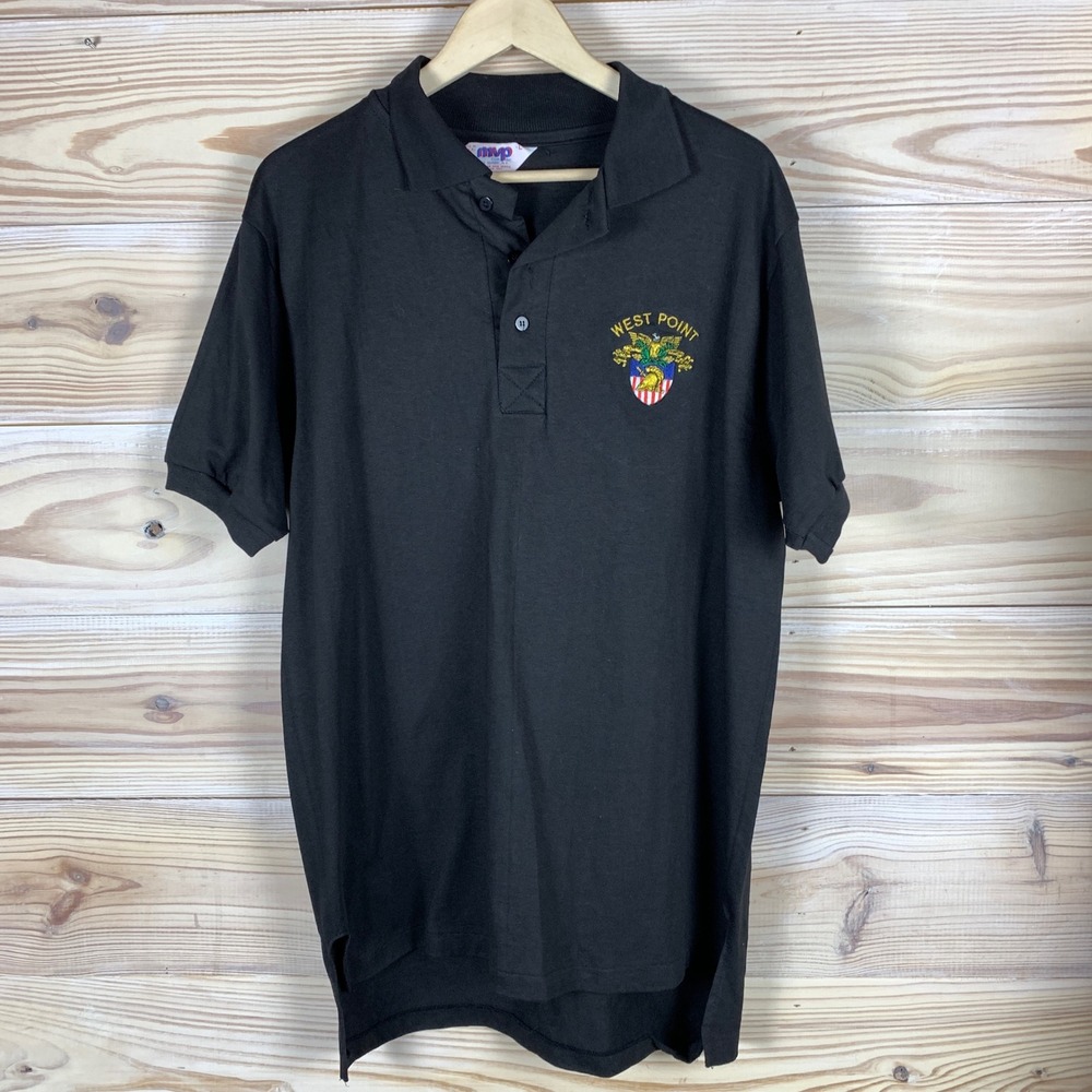 West Point MVP Polo Shirt Mens L Black Embroidered Cotton Short Sleeve USA Made